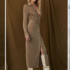 12th Tribe Cocktail Hour Taupe Midi Dress
